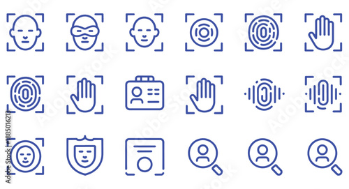 Set of security and identification icons biometric data and personal access symbols flat vector desi