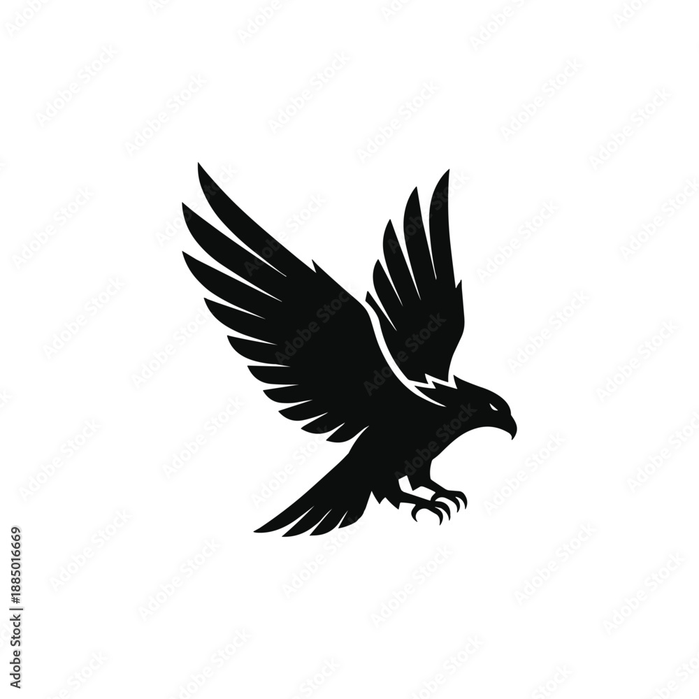 Obraz premium Modern black eagle logo design with spread wings symbolizing power, freedom, strength and premium brand identity suitable for sports teams, security companies and corporate branding 