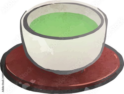 お茶　湯呑に入った温かい日本茶のイラスト5.eps