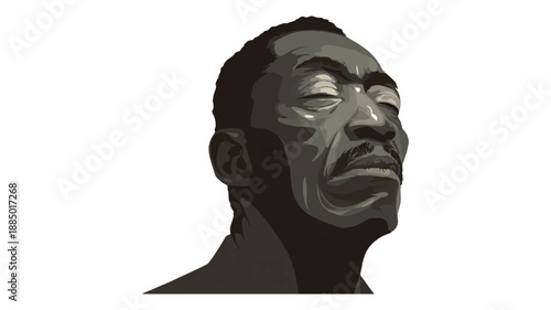 Reflective vector portrait illustrating African heritage and identity in celebration of Black History Month with a calm and thoughtful atmosphere.