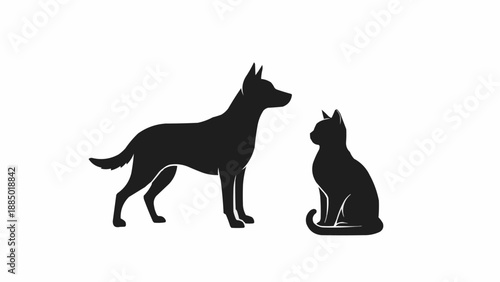 Silhouette of a dog and a cat facing each other.