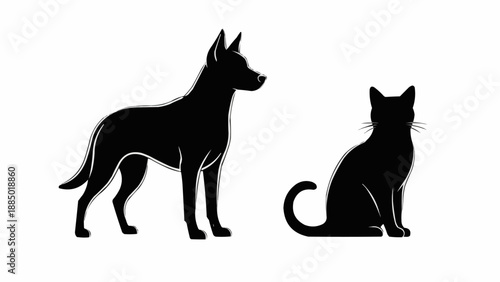 Silhouette of a dog and a cat side by side.