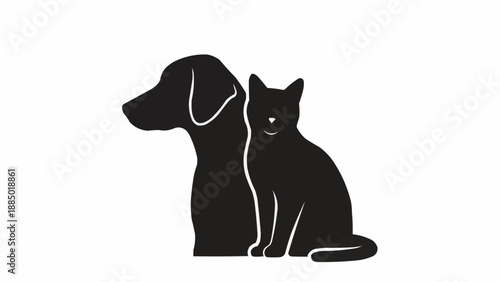 Silhouette of a dog and a cat side by side.