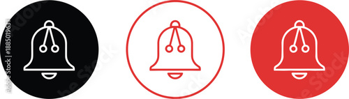 Notification bell icons set showing alert reminder alarm symbols in black red and outline styles for ui interface design.