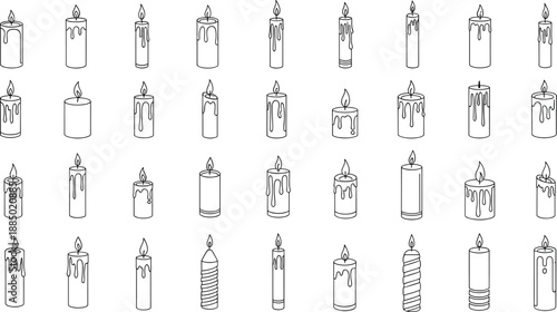 Assortment of simple outline illustrations of various candles