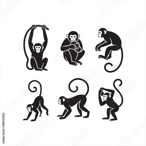 Monkey vector silhouette illustration design concept set collection idea