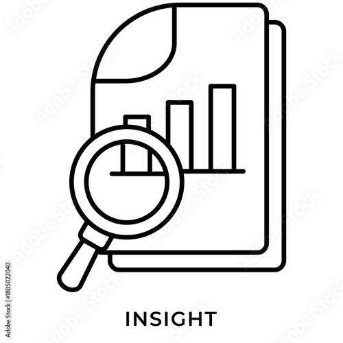 Data Insight Line Icon – Analytics Report with Magnifying Glass and Chart, Business Intelligence Symbol for UI