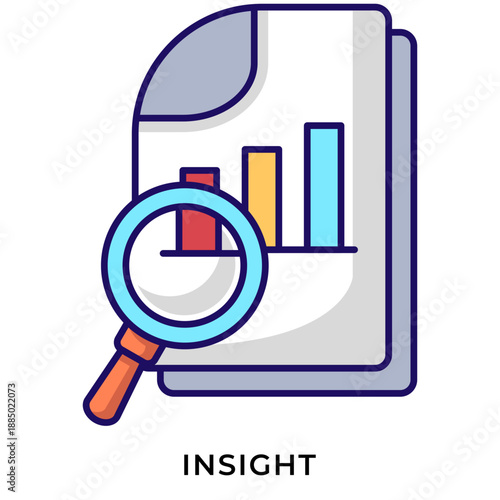 Data Insight Lineal Color Icon – Analytics Report with Magnifier and Chart, Data Analysis Insight Symbol