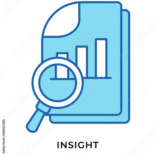 Data Insight Blue Lineal Icon – Analytics Report Search with Chart, Business Intelligence Symbol for App UI