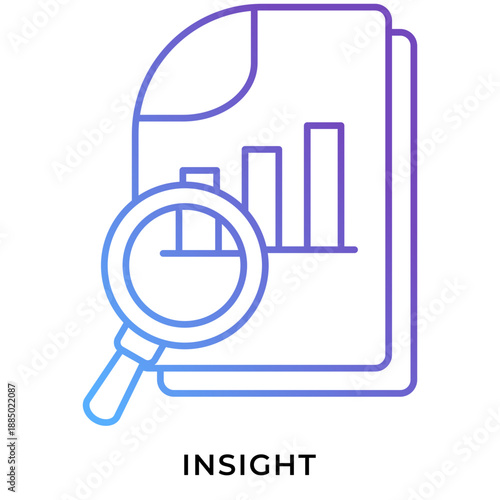 Data Insight Gradient Line Icon – Analytics Report Search with Chart, Business Intelligence Dashboard Symbol