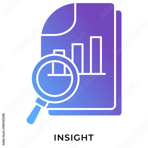 Data Insight Gradient Anaglyph Icon – Analytics Report with Search Magnifier, BI Insights Symbol