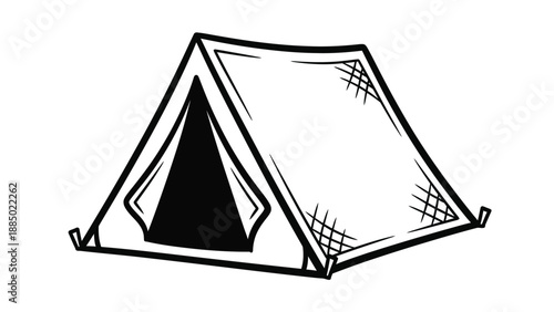 Simple black and white drawing of a canvas camping tent structure icon