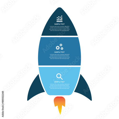 3 Stage Rocket Infographic with Business Icons