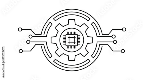 Black outline icon symbolizing integrated circuit technology and mechanical engineering processes