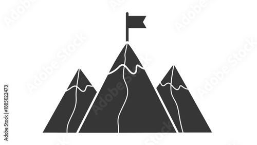 Reaching the ultimate peak success metaphorically represented by a flag