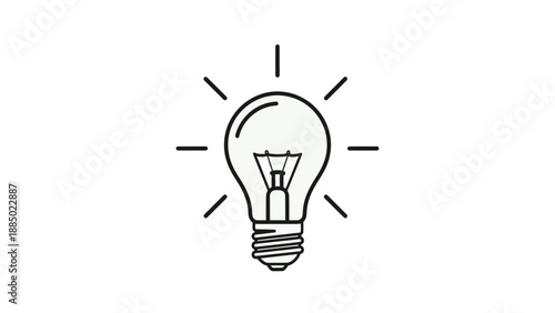 Simple black line drawing of a bright light bulb representing innovation ideas