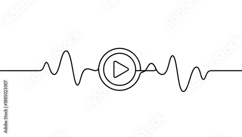 Minimalist continuous line art icon representing audio playback and sound waves