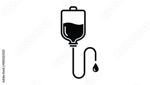 Simple black and white icon representing intravenous fluid drip therapy delivery