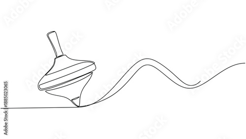 Minimalist continuous line drawing depicts a spinning top toy in motion