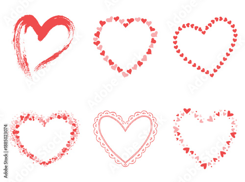 Heart shaped border frame set. Vector pink dotted and brush stroke love outlines for Valentine's Day photo