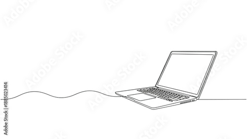 Minimalist continuous line drawing of a portable computer device