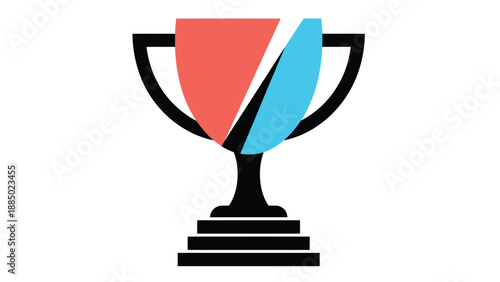 Stylized trophy icon with abstract red and blue geometric filling