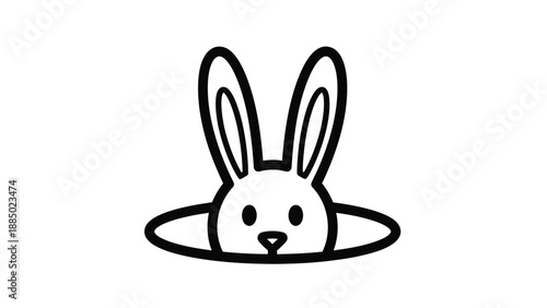 Simple black and white line art drawing of a rabbit peeking out