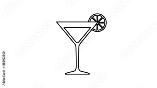 Simple black line art of a martini glass with a citrus garnish