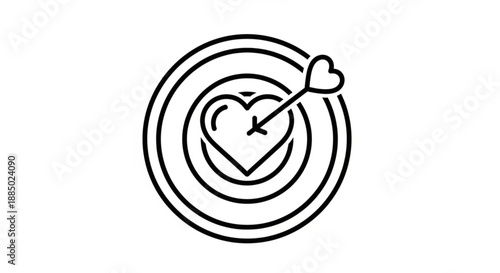 Heart shaped target with arrow hitting center bullseye