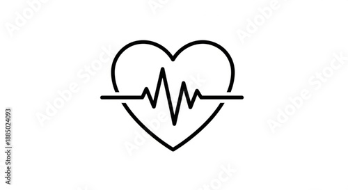 Heart rate monitor icon with ecg line in black on white background