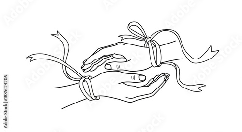 Tied hands with ribbon symbolizing unity and support together