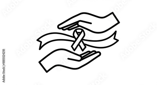 Hands holding a ribbon symbol