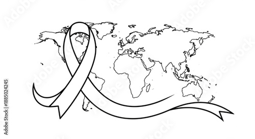 World map with awareness ribbon symbol vector illustration