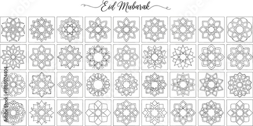 Intricate Islamic Geometric Patterns - Eid Mubarak Line Art Collection