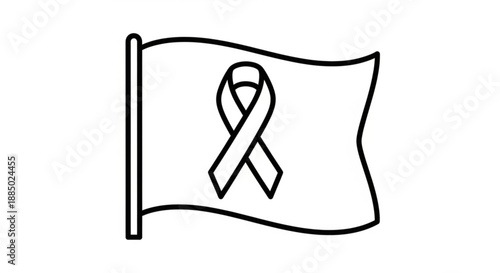 Awareness ribbon flag waves on a pole symbolizing support and cause