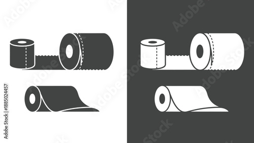 Set of black and white toilet paper roll icons for hygiene design