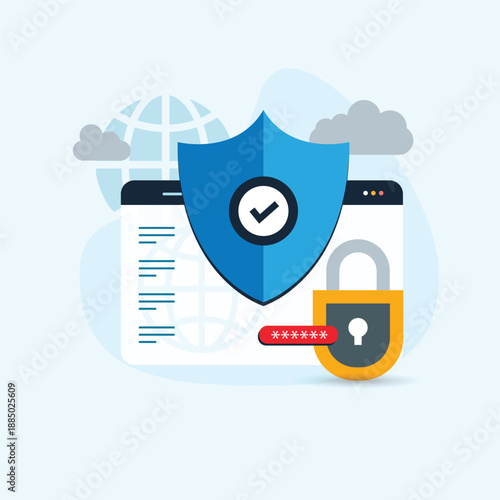 Global data security, personal data security, cyber data security online. Internet security, information privacy. Protection idea. 