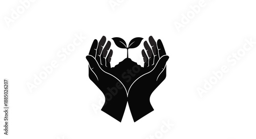 Nurturing hands gently cradle a young plant growing from soil, symbolizing growth and care.