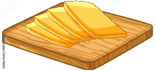 Slices of Yellow Butter or Cheese on a Wooden Cutting Board