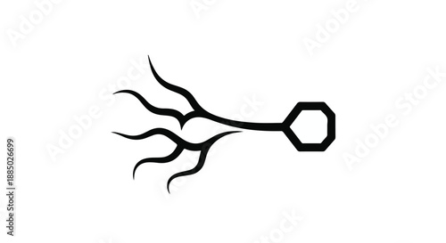 Abstract illustration of a stylized neuron with branching dendrites and an axon terminal