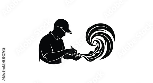 Artist creating vibrant splash of color with brush, symbolizing creativity and imagination