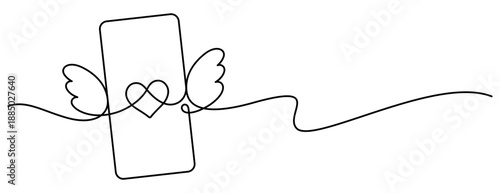 valentine romantic sending love using phone continuous line drawing