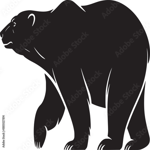 A black bear silhouette walking on a white background in a simple and elegant illustration style