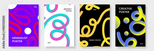 Minimalist abstract poster designs featuring soft flowing shapes and bright pastel color transitions