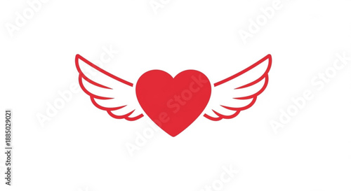 Red heart with white wings symbol love care free icon
