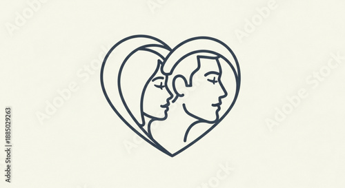 Couple's profile silhouettes forming heart shape illustration