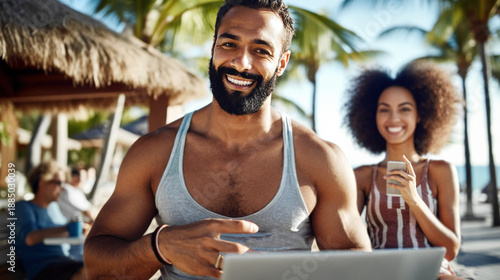 mature man with beard using...