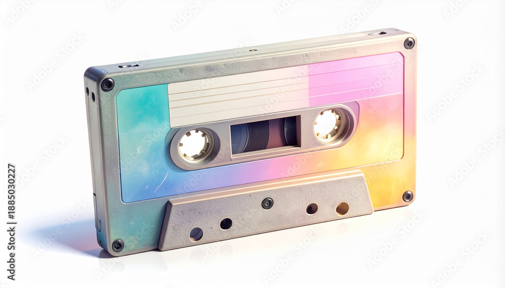 Obraz premium A retro cassette tape with pastel gradients and grainy textures, labeled 'Firefly', in a nostalgic setting