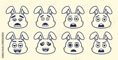 Funny Rabbit Expressions Vector Icons in a Cute Easter Bunny Emoji Face Set