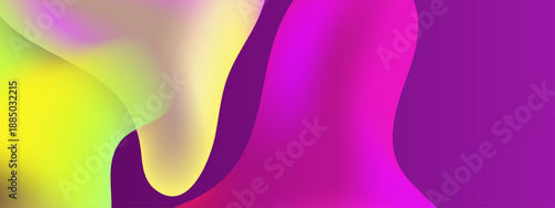 Smooth flowing curves of purple magenta and bright yellow creating a dynamic liquid texture for modern design